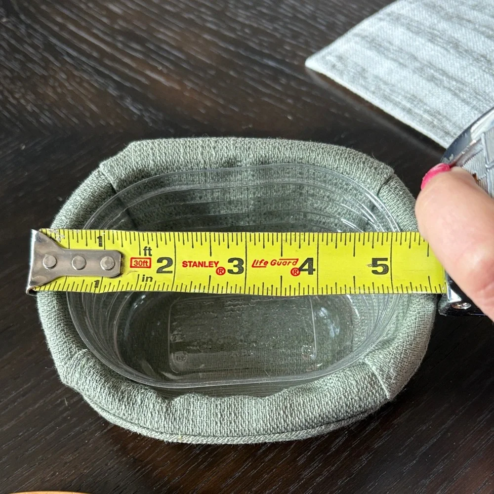 Longaberger‎ Wood Lidded Woven Basket with Green Fabric Cover: tea bags / salt